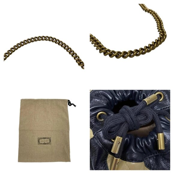 GUCCI GG Marmont Mini Bucket Black Beige Leather Shoulder Bag bran776-100325 - Picture 10 of 16